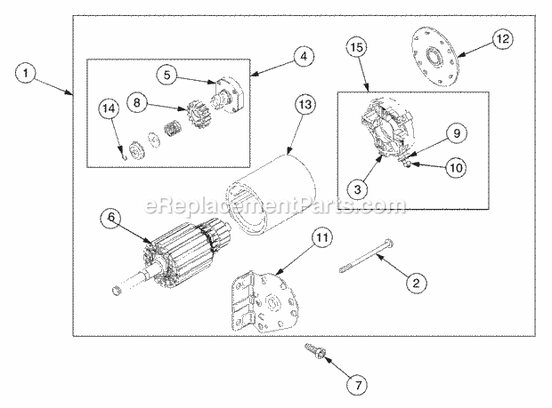 Starter Motor Diagram and Parts List for RZT50 17BA5A7P712, 17BA5A7P710, 17BA5A7P709 Cub Cadet Lawn Mower